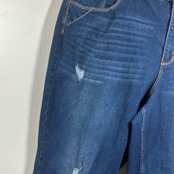 Code Bleu High Rise Straight Ankle Jean Stretch Distressed Raw Hem Dark Wash 20W - Picture 3 of 15